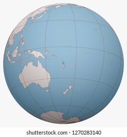 Vanuatu on the globe. Earth hemisphere centered at the location of the Republic of Vanuatu. Vanuatu map.