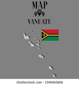 Vanuatu outline world map silhouette vector illustration, creative design background, national country flag, objects, element, symbols from countries all continents set.