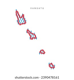 Vanuatu population map. Stick figures Vanuatuan people map with bold red translucent country border. Pattern of men and women icons. Isolated vector illustration. Editable stroke.