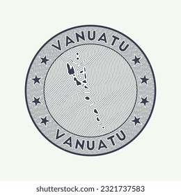 Vanuatu round badge vector. Country round stamp with shape of Vanuatu, isolines and circular country name. Amazing emblem. Authentic vector illustration.