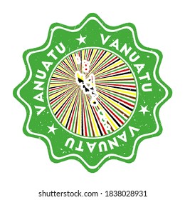 Vanuatu round grunge stamp with country map and country flag. Vintage badge with circular text and stars, vector illustration.