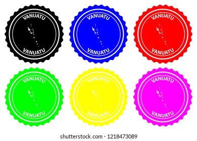 Vanuatu - rubber stamp - vector, Republic of Vanuatu map pattern - sticker - black, blue, green, yellow, purple and red