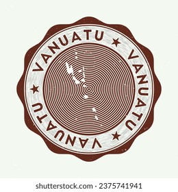 Vanuatu seal. Country round logo with shape of Vanuatu and country name in multiple languages word cloud. Amazing emblem. Authentic vector illustration.