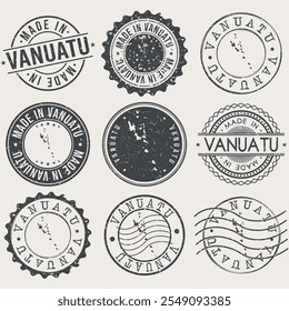 Vanuatu Set of Stamps. Travel Stamp. Made In Product. Design Seals Old Style Insignia.