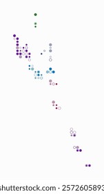 Vanuatu, shape of the country build of colored cells. Digital style map of the Vanuatu on white background. Small size circle blocks. Creative vector illustration.