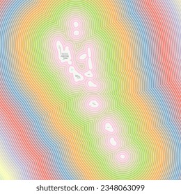 Vanuatu shape formed by country name in multiple languages. Vanuatu border on stylish striped gradient background. Vibrant poster. Authentic vector illustration.