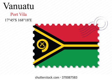vanuatu stamp design over stripy background, abstract vector art illustration, image contains transparency