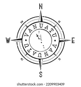 Vanuatu Stamp Map Compass Adventure. Illustration Travel Country Symbol. Seal Expedition Wind Rose Icon.