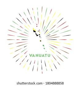 Vanuatu sunburst badge. The country sign with map and Ni-Vanuatu flag. Colorful rays around the logo. Vector illustration.