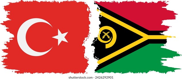 Vanuatu and Turkey grunge flags connection, vector
