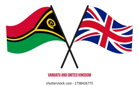 Vanuatu and United Kingdom Flags Crossed And Waving Flat Style. Official Proportion. Correct Colors.