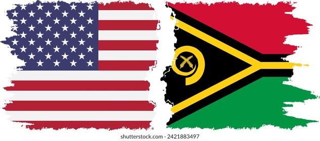 Vanuatu and USA grunge flags connection, vector