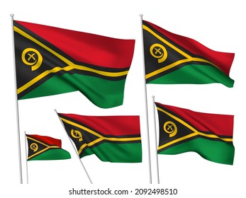 Vanuatu vector flags set. 5 different wavy fabric 3D flags fluttering on the wind. EPS 8 created using gradient meshes isolated on white background. Five design elements from world collection