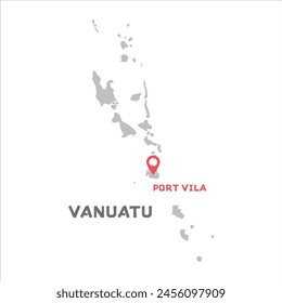 Vanuatu vector map illustration, country map silhouette with mark the capital city of Vanuatu  inside. vector illustration