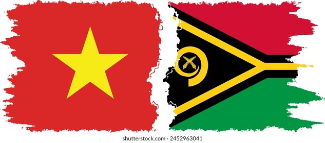 Vanuatu and Vietnam grunge flags connection, vector