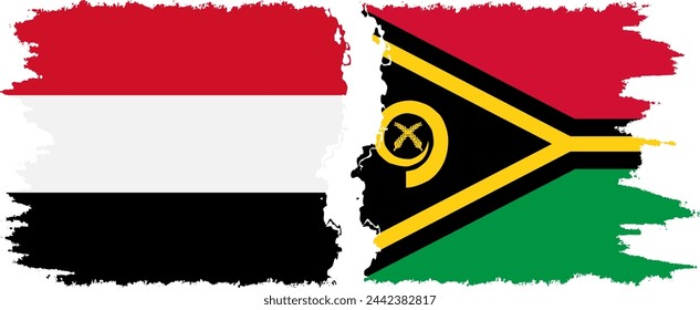 Vanuatu and Yemen grunge flags connection, vector