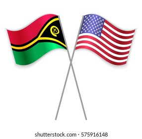 Vanuatuan and American crossed flags. Vanuatu combined with United States of America isolated on white. Language learning, international business or travel concept.