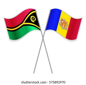 Vanuatuan and Andorran crossed flags. Vanuatu combined with Andorra isolated on white. Language learning, international business or travel concept.