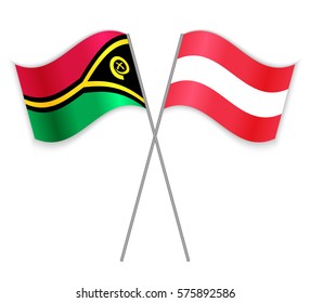 Vanuatuan and Austrian crossed flags. Vanuatu combined with Austria isolated on white. Language learning, international business or travel concept.