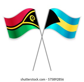 Vanuatuan and Bahamian crossed flags. Vanuatu combined with Bahamas isolated on white. Language learning, international business or travel concept.