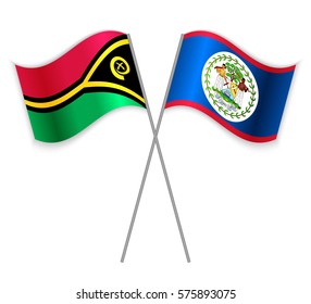 Vanuatuan and Belizean crossed flags. Vanuatu combined with Belize isolated on white. Language learning, international business or travel concept.