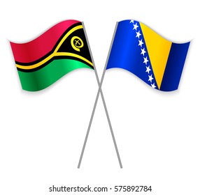 Vanuatuan and Bosnian crossed flags. Vanuatu combined with Bosnia and Herzegovina isolated on white. Language learning, international business or travel concept.