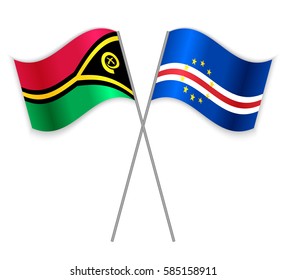 Vanuatuan and Cabo Verdean crossed flags. Vanuatu combined with Cape Verde isolated on white. Language learning, international business or travel concept.