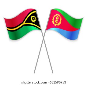 Vanuatuan and Eritrean crossed flags. Vanuatu combined with Eritrea isolated on white. Language learning, international business or travel concept.