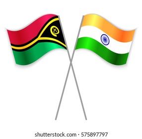 Vanuatuan and Indian crossed flags. Vanuatu combined with India isolated on white. Language learning, international business or travel concept.