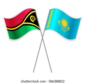 Vanuatuan and Kazakh crossed flags. Vanuatu combined with Kazakhstan isolated on white. Language learning, international business or travel concept.