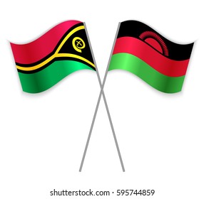 Vanuatuan and Malawian crossed flags. Vanuatu combined with Malawi isolated on white. Language learning, international business or travel concept.