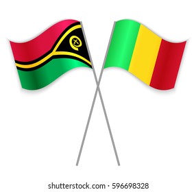 Vanuatuan and Malian crossed flags. Vanuatu combined with Mali isolated on white. Language learning, international business or travel concept.