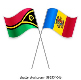 Vanuatuan and Moldovan crossed flags. Vanuatu combined with Moldova isolated on white. Language learning, international business or travel concept.