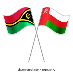 Vanuatuan and Omani crossed flags. Vanuatu combined with Oman isolated on white. Language learning, international business or travel concept.