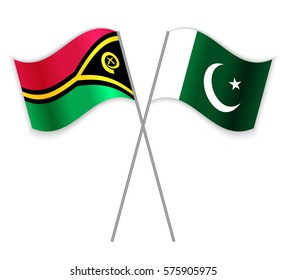 Vanuatuan and Pakistani crossed flags. Vanuatu combined with Pakistan isolated on white. Language learning, international business or travel concept.