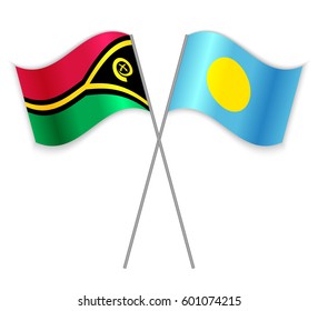 Vanuatuan and Palauan crossed flags. Vanuatu combined with Palau isolated on white. Language learning, international business or travel concept.