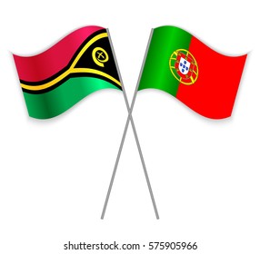 Vanuatuan and Portuguese crossed flags. Vanuatu combined with Portugal isolated on white. Language learning, international business or travel concept.