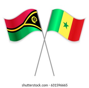 Vanuatuan and Senegalese crossed flags. Vanuatu combined with Senegal isolated on white. Language learning, international business or travel concept.