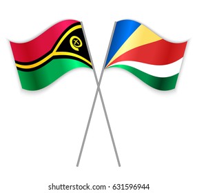 Vanuatuan and Seychellois crossed flags. Vanuatu combined with Seychelles isolated on white. Language learning, international business or travel concept.