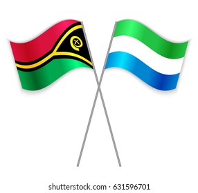 Vanuatuan and Sierra Leonean crossed flags. Vanuatu combined with Sierra Leone isolated on white. Language learning, international business or travel concept.