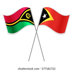 Vanuatuan and Timorese crossed flags. Vanuatu combined with East Timor isolated on white. Language learning, international business or travel concept.