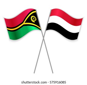 Vanuatuan and Yemeni crossed flags. Vanuatu combined with Yemen isolated on white. Language learning, international business or travel concept.