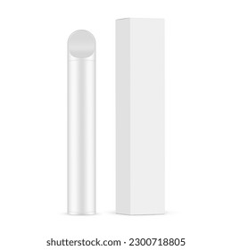 Vape Atomizer, Aufziehen, Packungskasten, Seitenansicht, einzeln auf weißem Hintergrund. Vektorgrafik