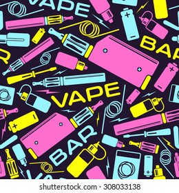 Vape bar seamless pattern. Color print on dark background