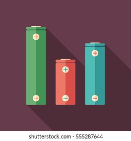 Vape batteries flat square icon with long shadows.