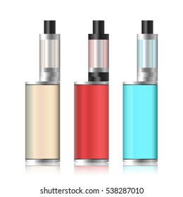 Vape Box. Electronic Cigarette Set. Colorful Vaporize Box Isolated On White Background. Vector Illustration.