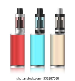 Vape Box. Electronic Cigarette Set. Colorful Vaporize Box Isolated On White Background. Vector Illustration.