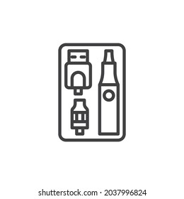Vape box line icon. E-cigarette linear style sign for mobile concept and web design. Vape kit outline vector icon. Symbol, logo illustration. Vector graphics