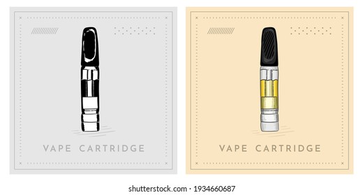 Vape cartridge CBD hemp cannabis vintage retro illustration