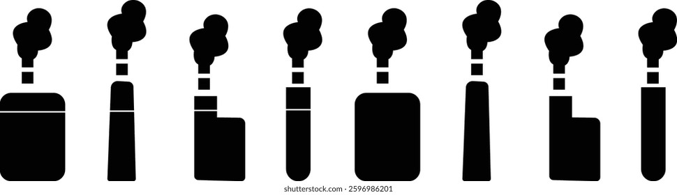 vape cigarette icon set . Cigarette vaping device. Vector graphic design elements, Smoking Addiction, Cigarettes, Vaping, Atomizer vape solid icons, isolated on transparent background, for mobile apps